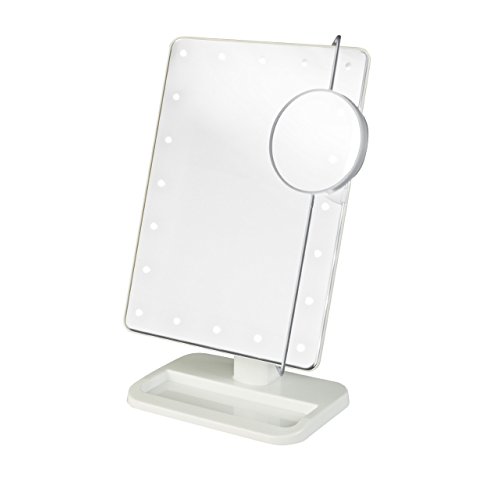 Jerdon JS811W 8英寸带LED灯的便携可调台式化妆镜 含10倍放大镜 表面为白色