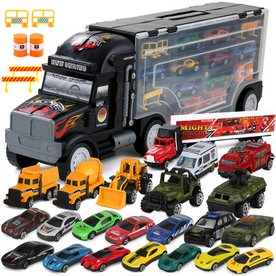 育儿宝 P8488A-2 货柜卡车儿童玩具合金汽车集装箱模型 男孩生日礼物