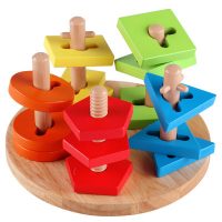 QZM巧之木 QZM-0005 积木女孩几何五套柱早教木制男孩形状配对认知儿童玩具
