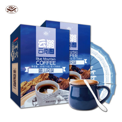 云潞 蓝山风味速溶咖啡粉50条700克云南小粒咖啡 送杯+12袋黑咖