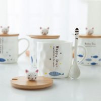 Yomerto 马克杯创意家用杯子陶瓷杯带盖勺情侣水杯早餐牛奶咖啡杯可爱个性