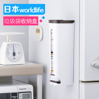 world life H-805 日本塑料袋抽取收纳盒厨房装垃圾的壁挂式架挂壁购物方便整理创意