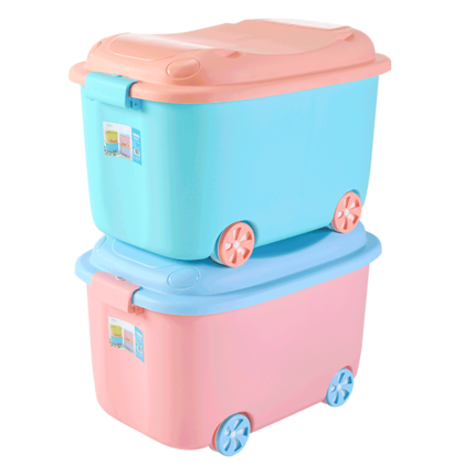 沃之沃 儿童卡通收纳箱塑料箱储物箱特大号衣物整理箱子玩具收纳盒45L*2件 4色可选