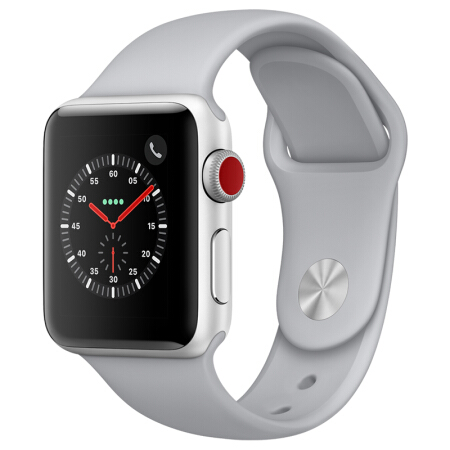 Apple Watch Series 3苹果手表3 智能手表 能打电话版（GPS+蜂窝网络款 38毫米 银色铝金属表壳 云雾灰色运动型表带 MQQE2CH/A）