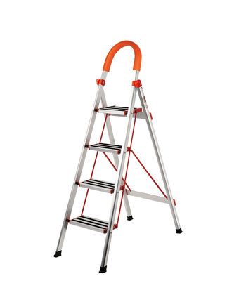 百佳宜 TXG005不锈钢家用折叠梯子铝合金加厚人字梯伸缩梯扶手4步工程楼梯凳