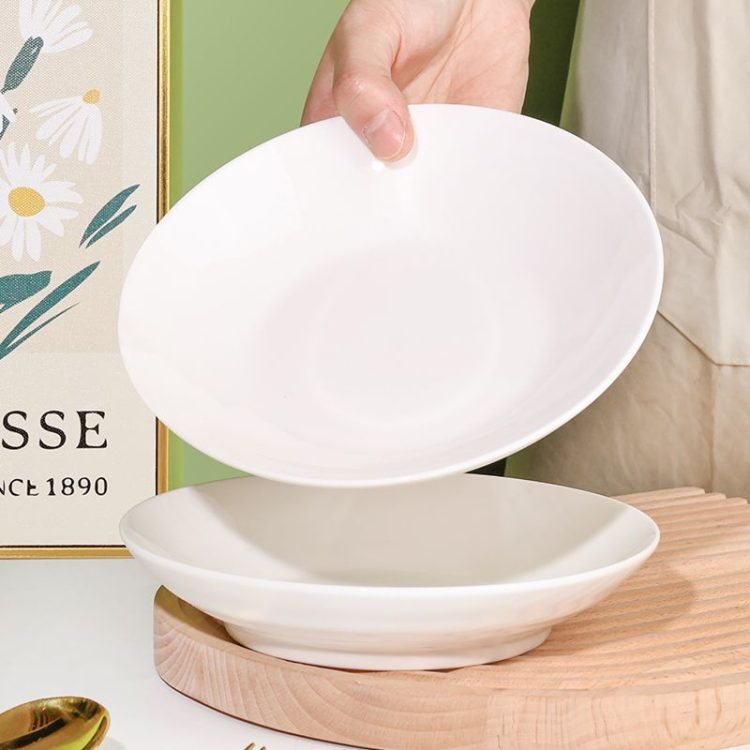 孟垣 陶瓷纯白新骨瓷欧尚2只7英寸饭盘创意家用盘碟圆形餐具